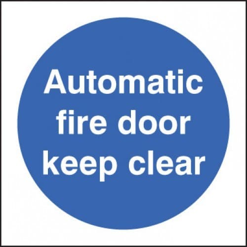 Automatic Fire Door Keep Clear - Roll of 100 Labels | 100mm x 100mm | Self Adhesive Vinyl