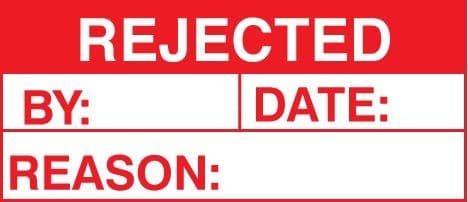 Rejected - Quality Control Labels (Roll of 100) | 50mm x 20mm | Self Adhesive