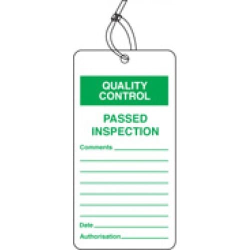 Quality Control - Passed Inspection Tags (Pack of 10) | 80mm x 150mm | Matt PVC