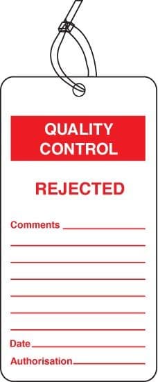 Quality Control - Rejected Tags (Pack of 10) | 80mm x 150mm | Matt PVC