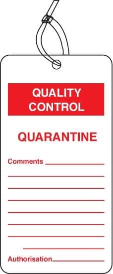 Quality Control - Quarantine Tags (Pack of 10) | 80mm x 150mm | Matt PVC