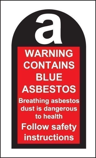 Warning Contains Blue Asbestos - Roll of 100 Labels | 27mm x 50mm | Self Adhesive Vinyl