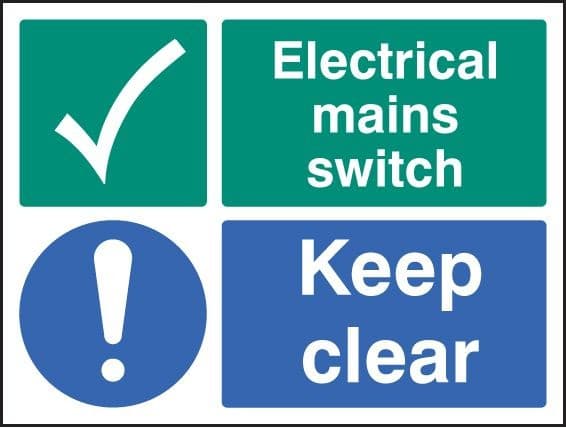 Electrical Mains Switch - Keep Clear Safety Signs