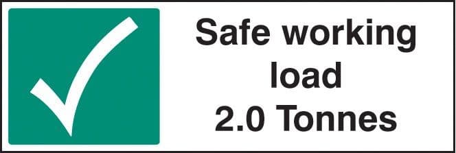 Safe Working Load 2.0 Tonnes Safety Signs