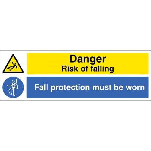Danger Risk of Falling - Fall Protection Must Be Worn Signs
