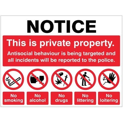 Notice This Is Private Property - Antisocial Behaviour Is Being Targeted Safety Signs