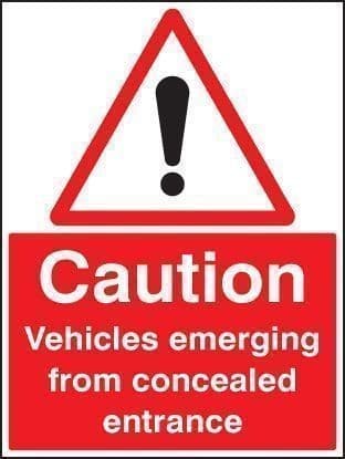 Caution Vehicles Emerging from Concealed Entrance Signs | 450mm x 600mm | Rigid Plastic