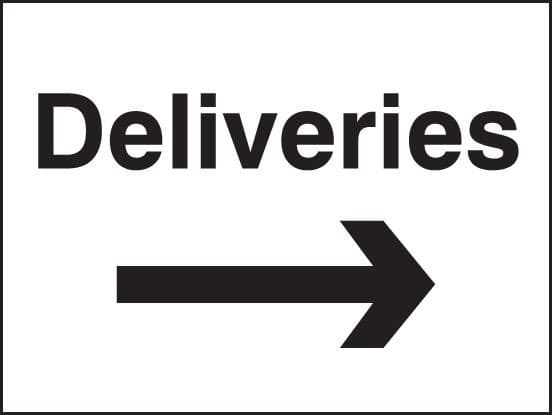 Deliveries Arrow Right Signs | 400mm x 300mm | Rigid Plastic
