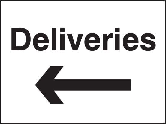 Deliveries Arrow Left Signs | 400mm x 300mm | Rigid Plastic