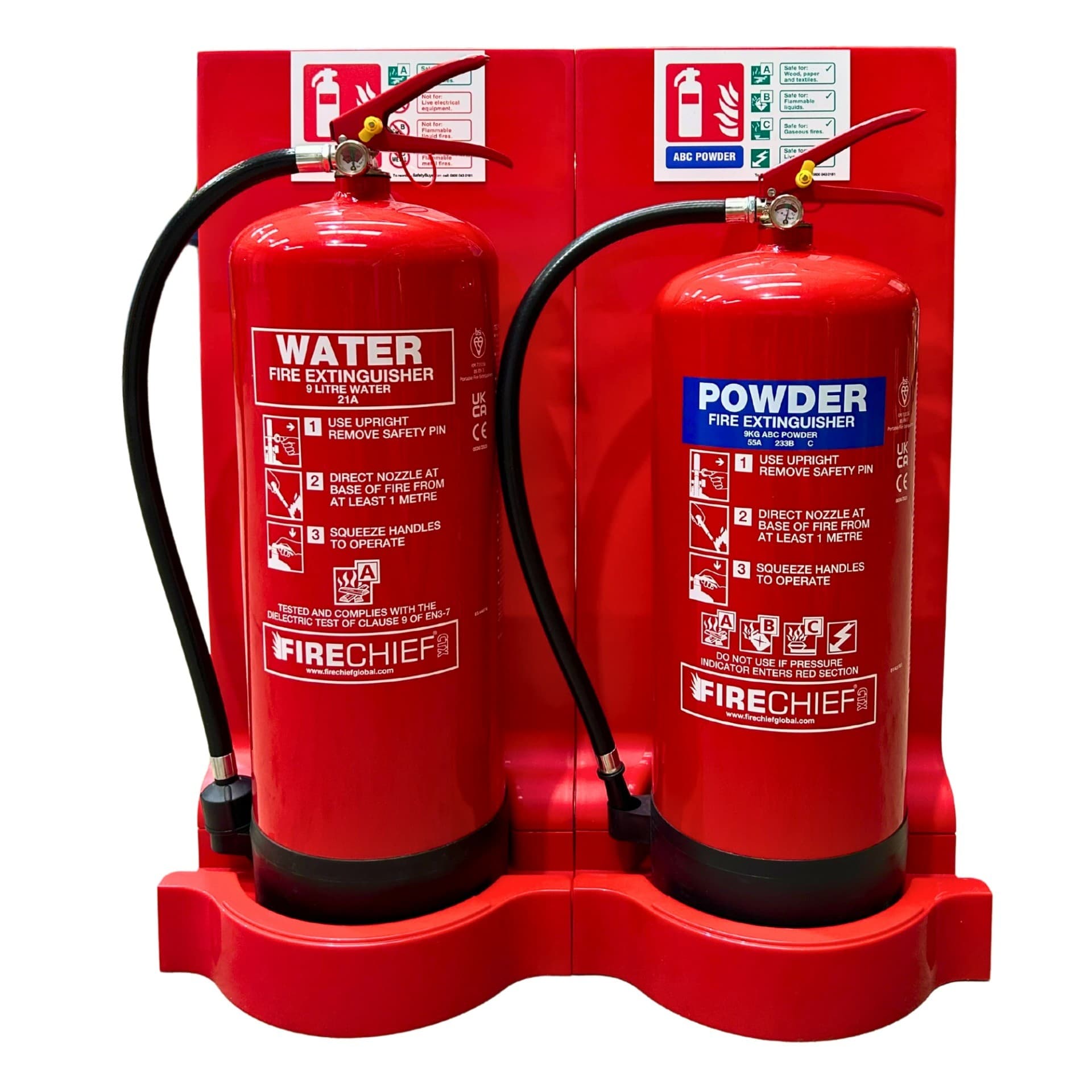 Water & Dry Powder Fire Extinguishers, Stand & Signs Bundle Deal 6