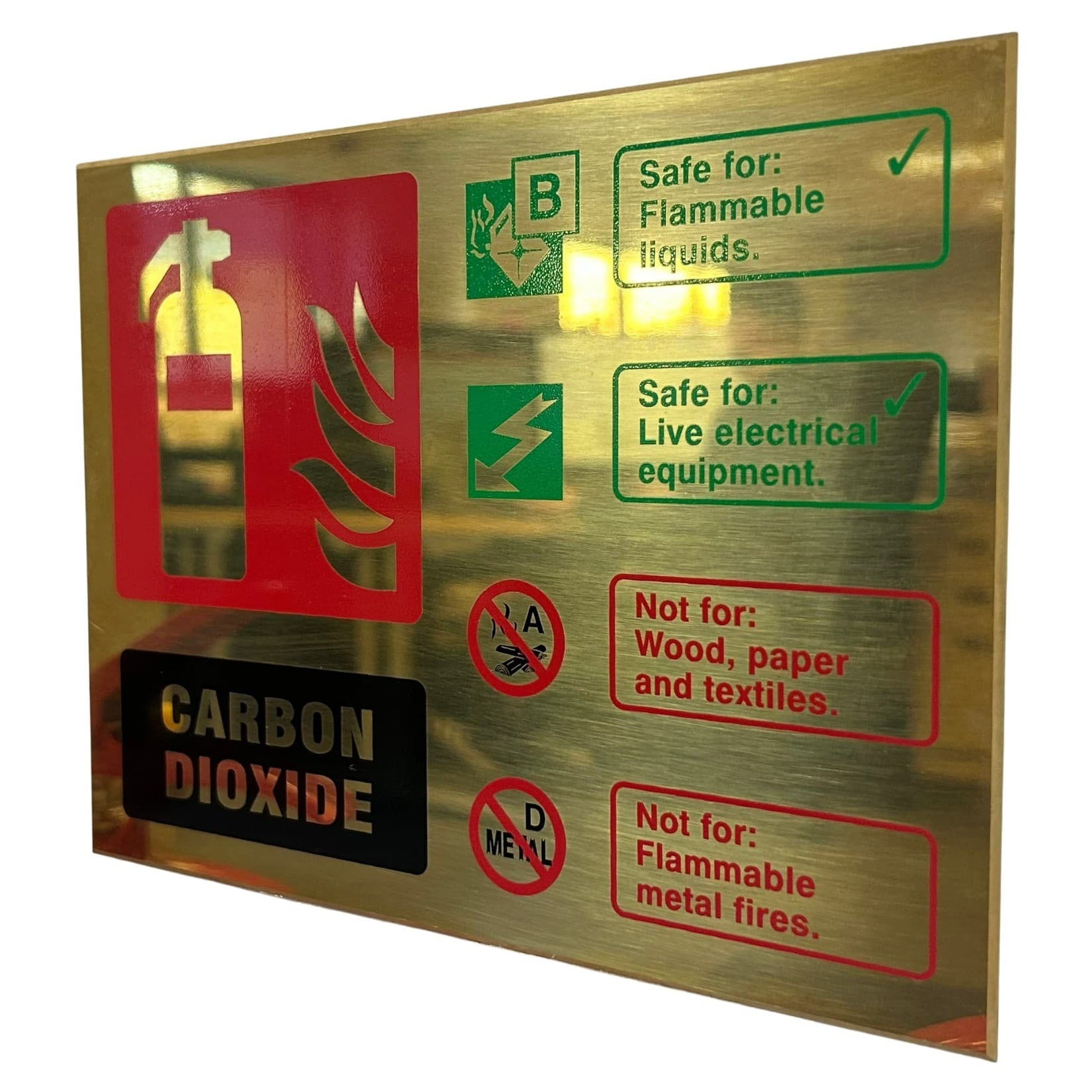 CO2 Extinguisher ID Sign | 200mm x 150mm | Polished Brass (Prestige)
