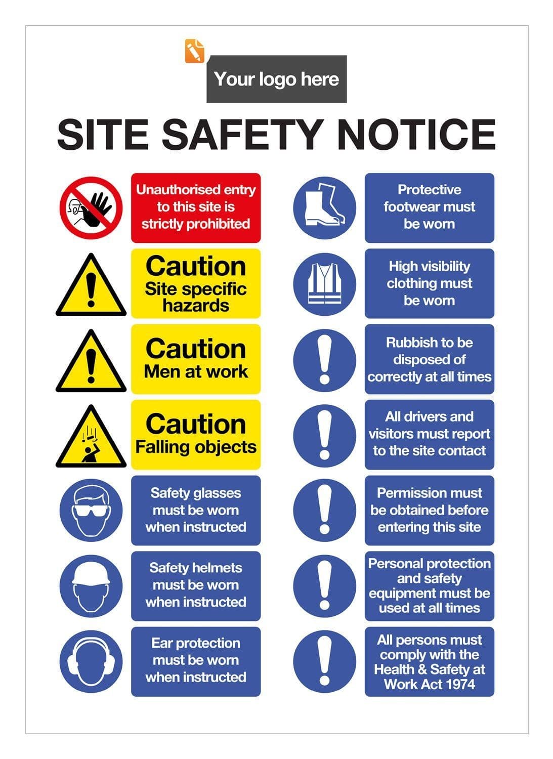Comprehensive Site Safety Notice Sign - Add your logo