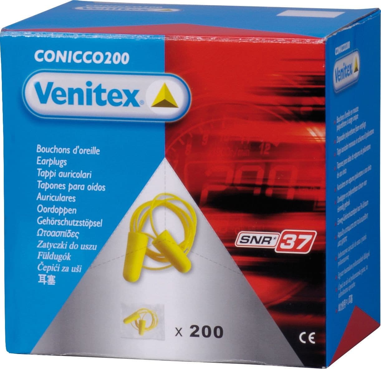 Venitex CONICCO 200 Pairs of Disposable PU Foam Earplugs with Plastic Cords