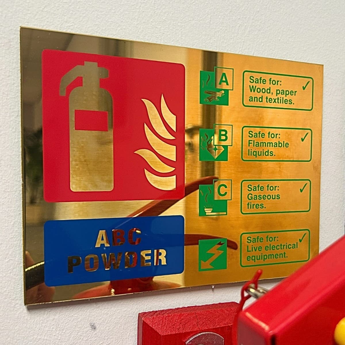 ABC Powder Extinguisher ID Sign | 200mm x 150mm | Polished Brass (Prestige)