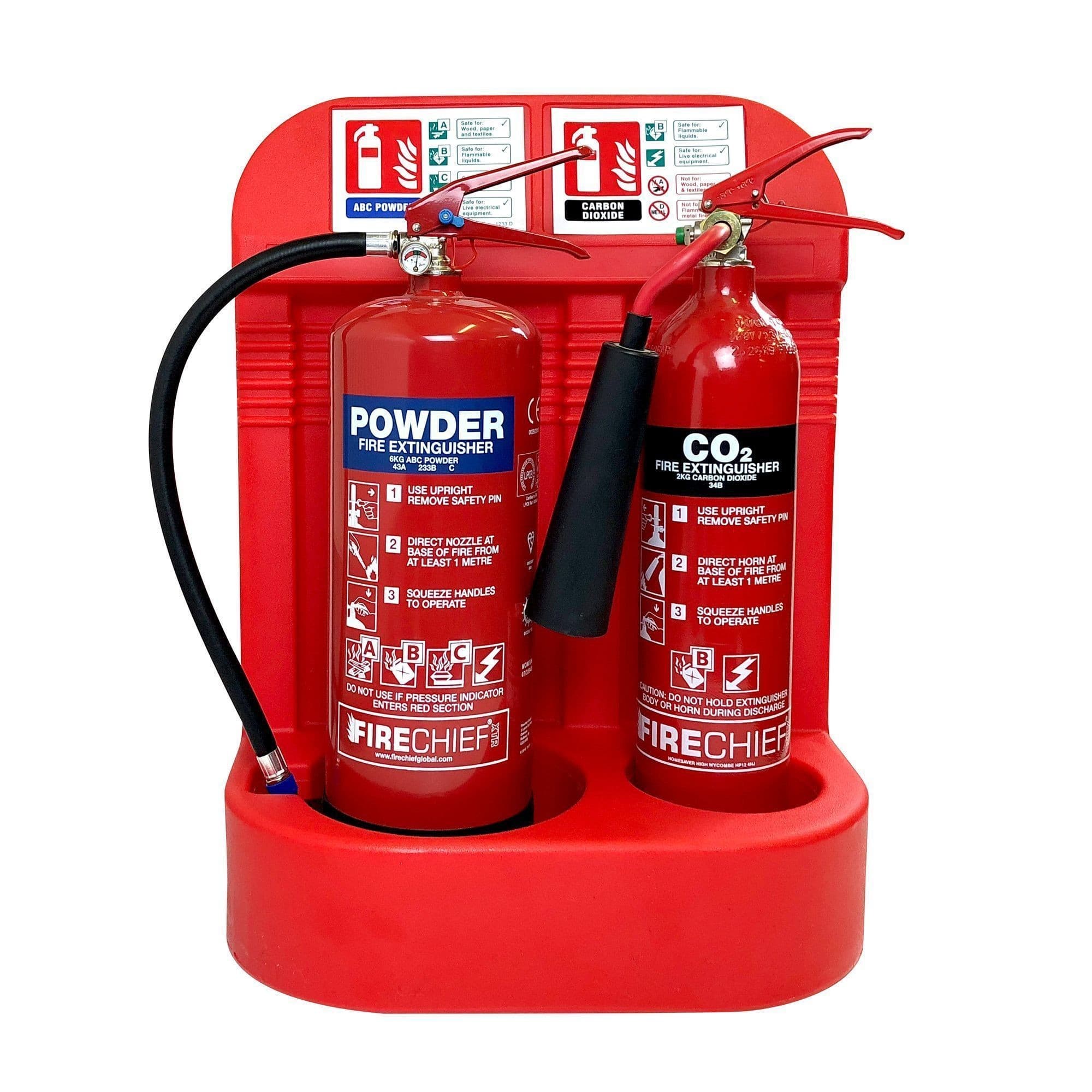 Dry Powder & CO2 Fire Extinguishers, Stand & Signs Bundle Deal 3