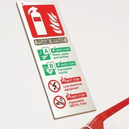 Foam Spray Extinguisher Identification Sign | 75mm x 200mm | Brushed Aluminium