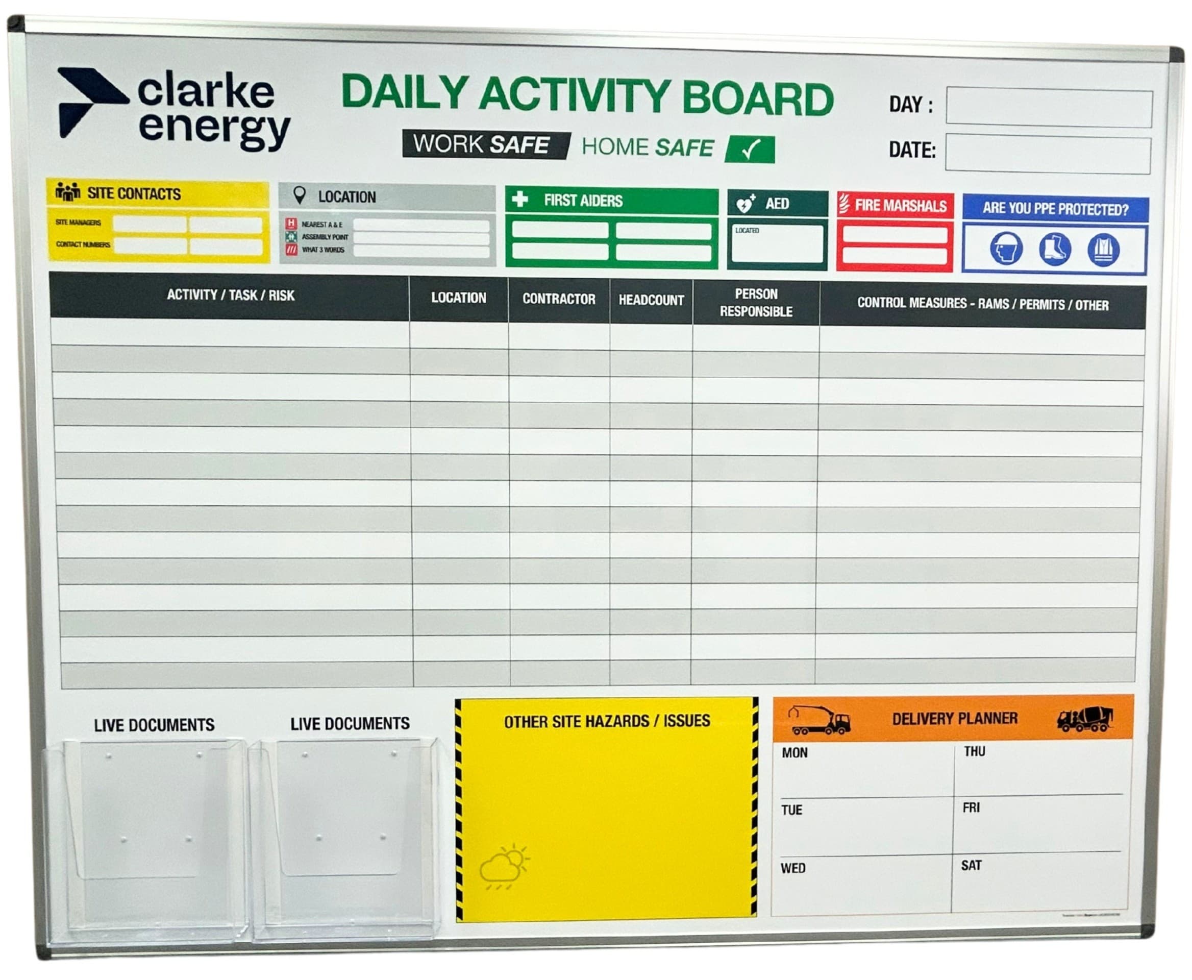 Daily Site Safety Activity Planning Magnetic Dry Wipe Board