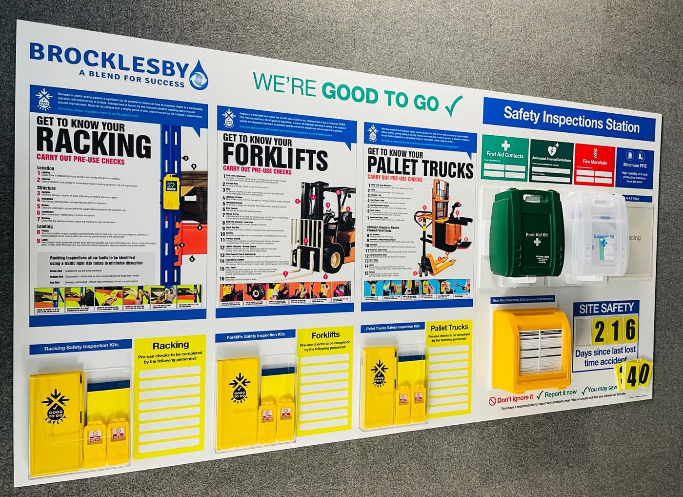 Good to Go Inspection Station with First Aid, Eye Wash & Near Miss Reporting