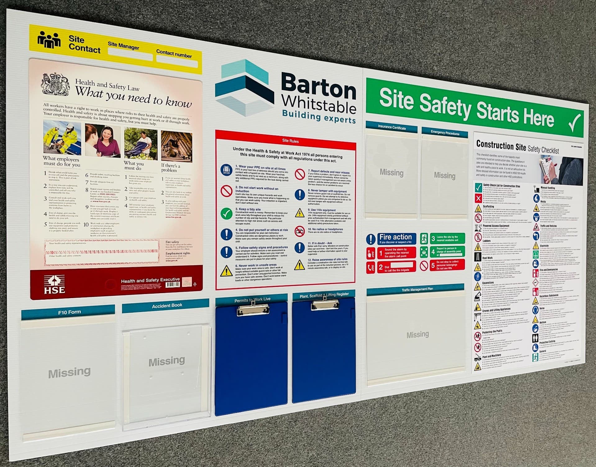 Construction Notice Board with Detailed Site Rules & Safety Checklist
