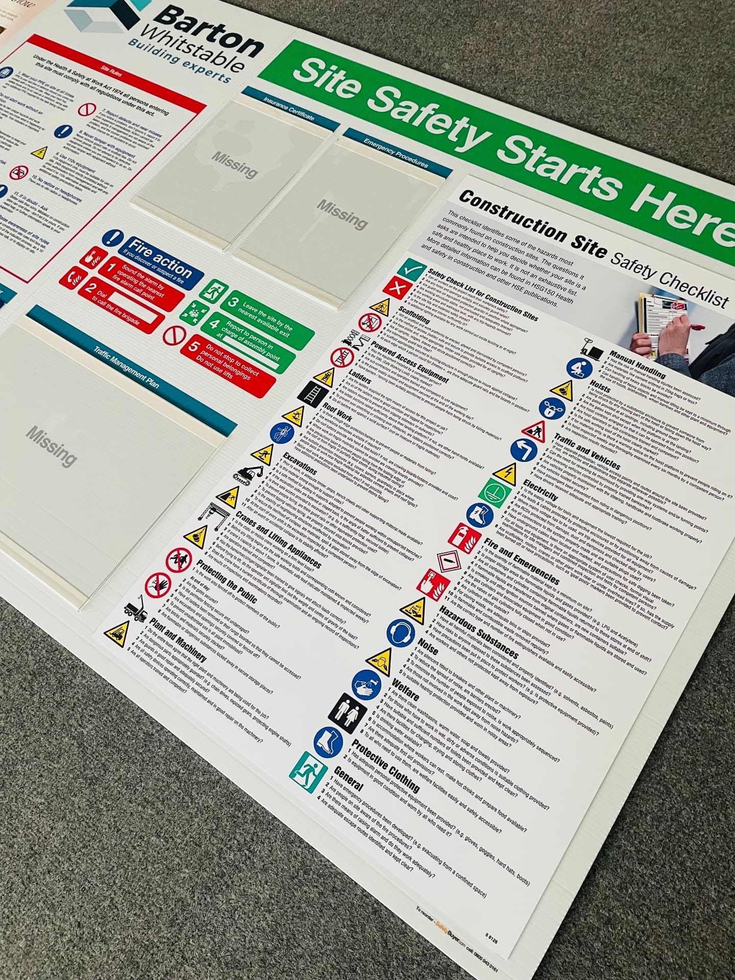 Construction Notice Board with Detailed Site Rules & Safety Checklist