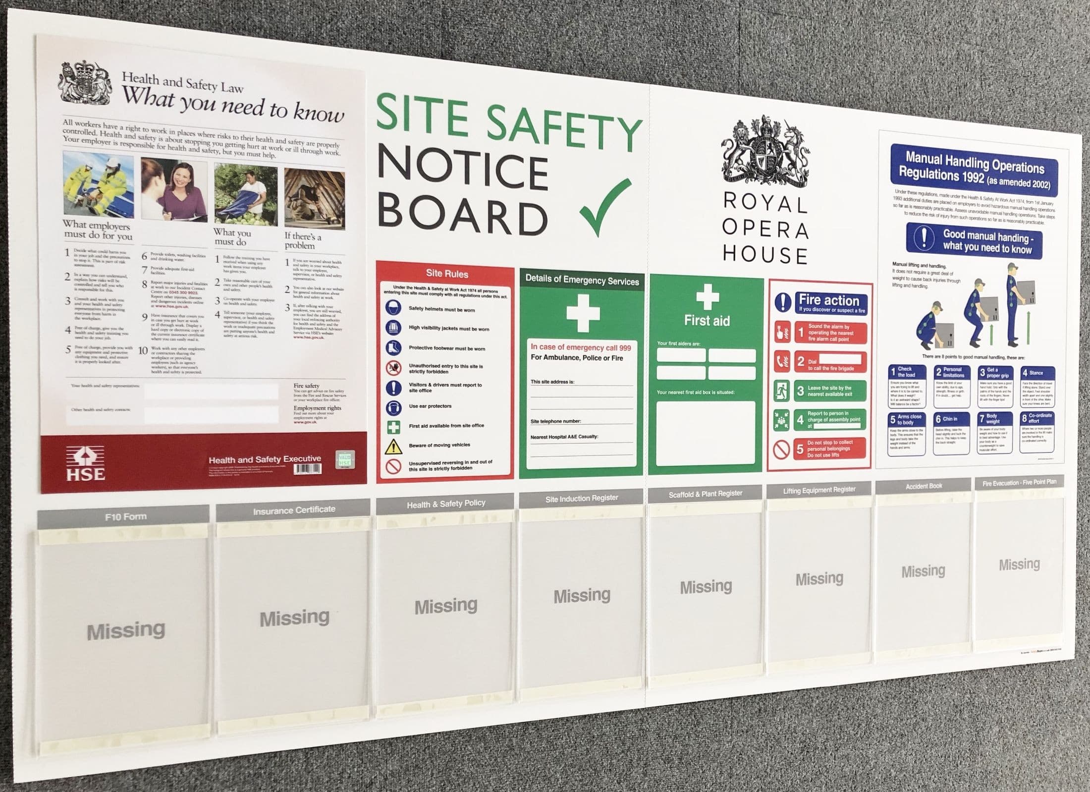 Construction Site Safety Notice Board with Manual Handling