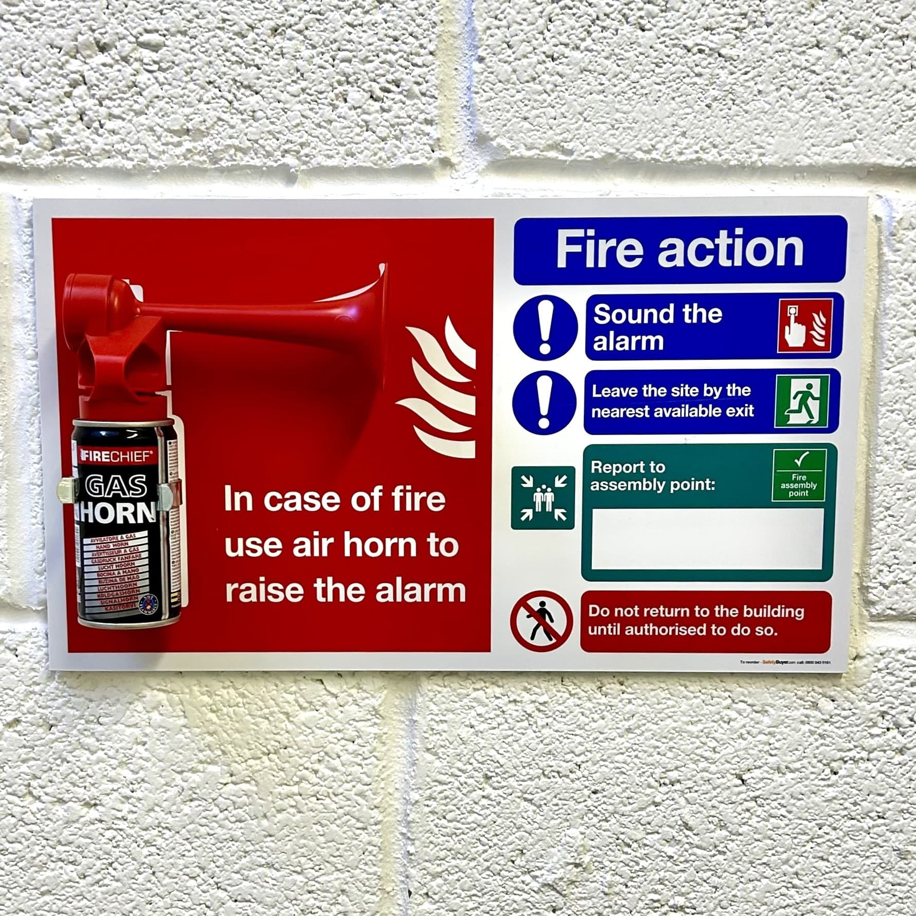 Emergency Gas Horn Board with Fire Action Notice