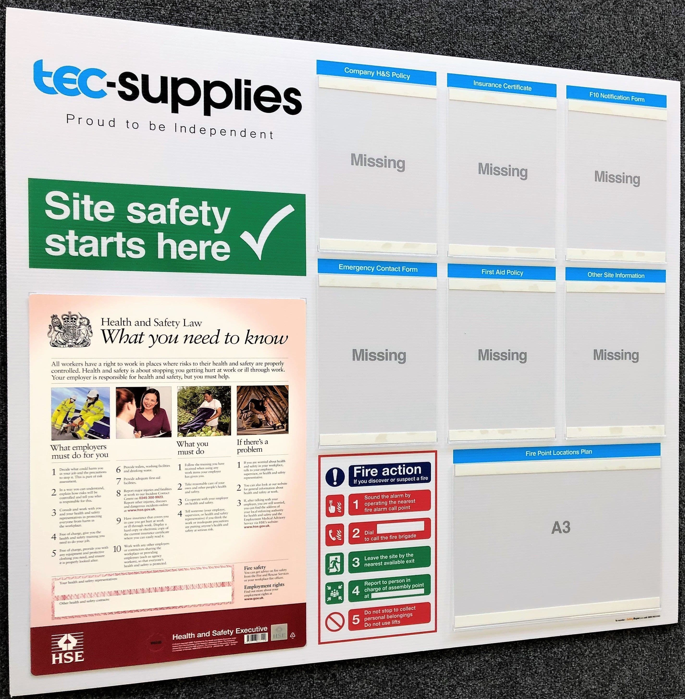 Basic CDM Site Board with F10 Notification & HSE Law Poster