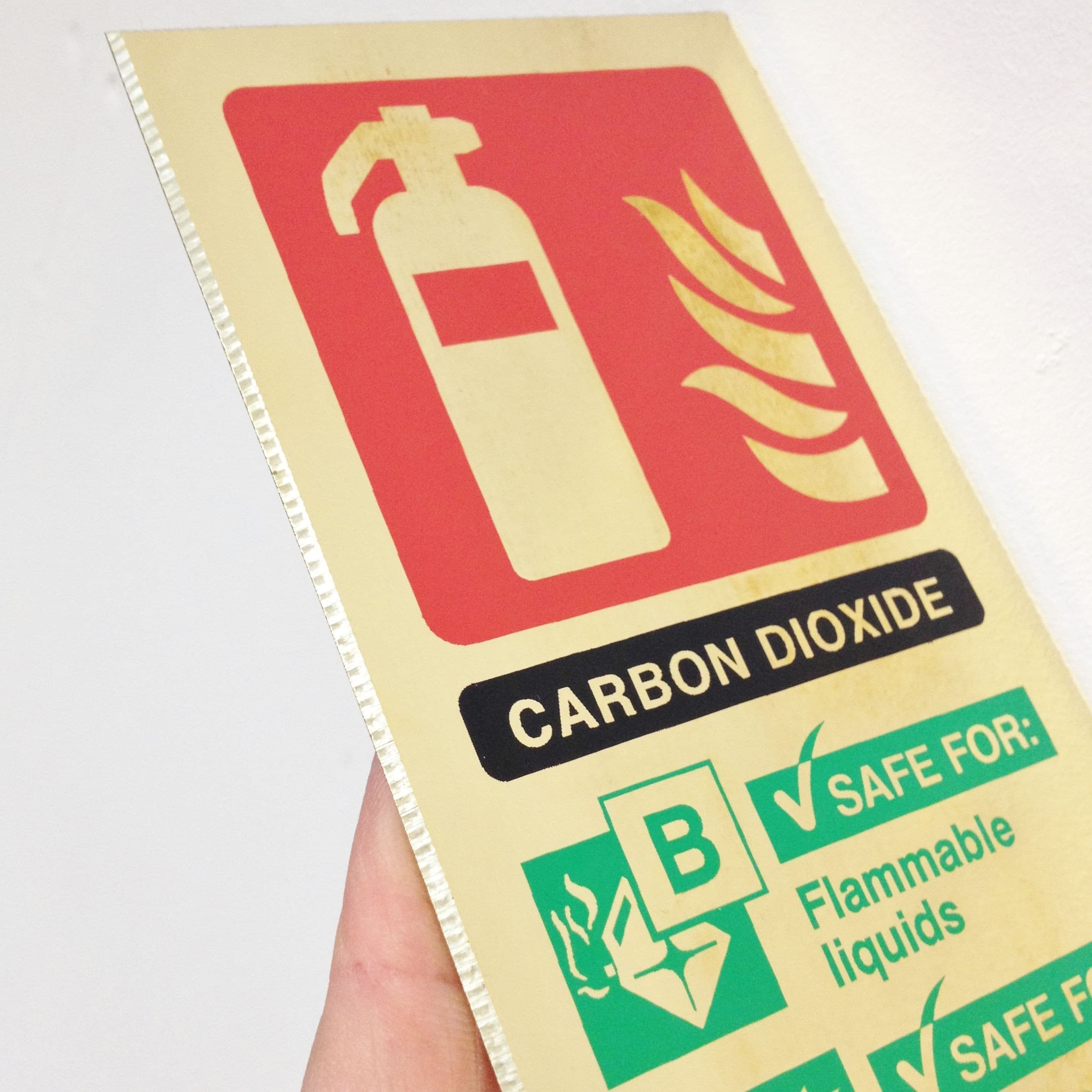 CO2 Extinguisher Identification Sign | 75mm x 200mm | Polished Brass