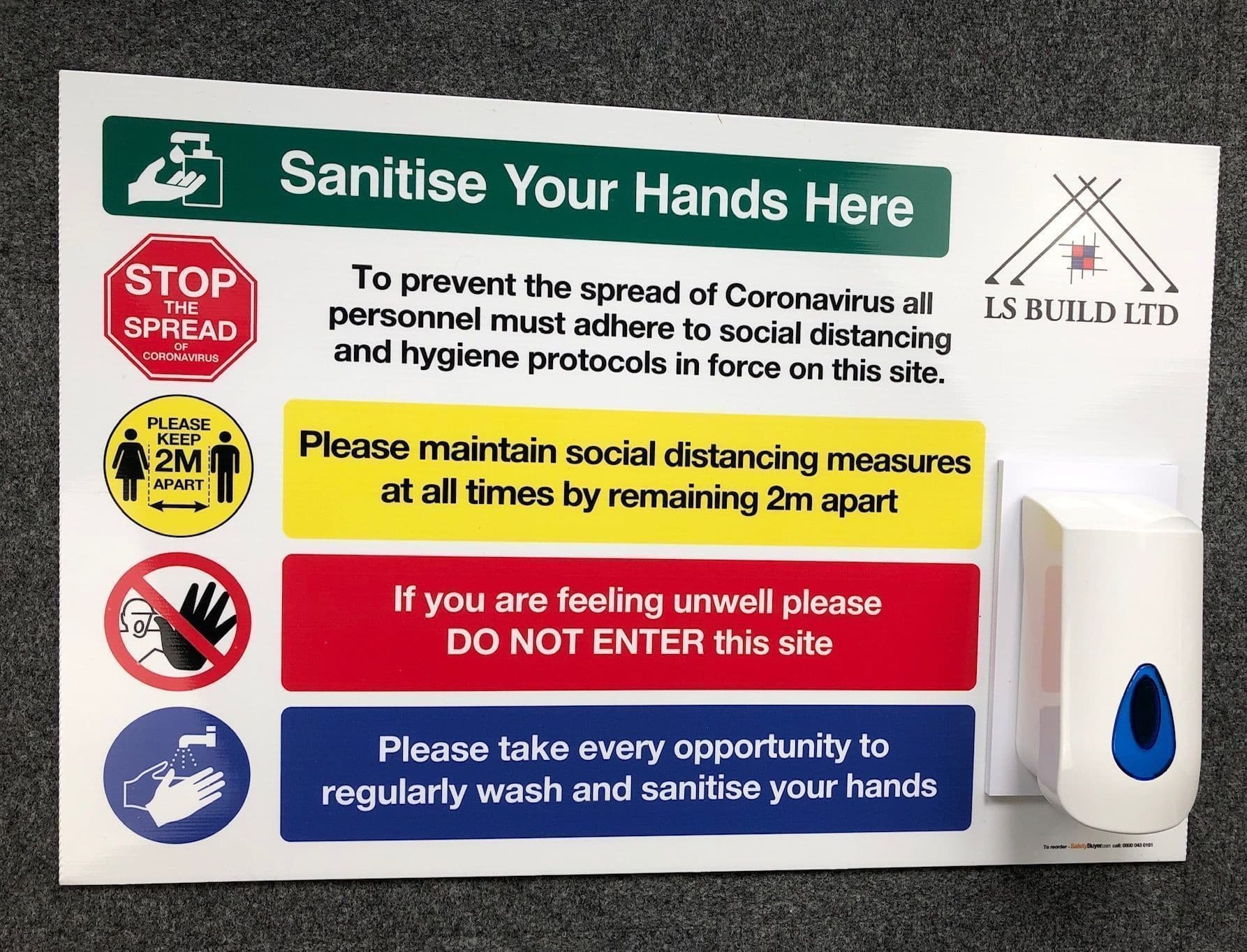 Medium Landscape | Add your logo | Hand Sanitising Station, with 1L bulk fill liquid dispenser | 600mm (H) x 900mm (W)