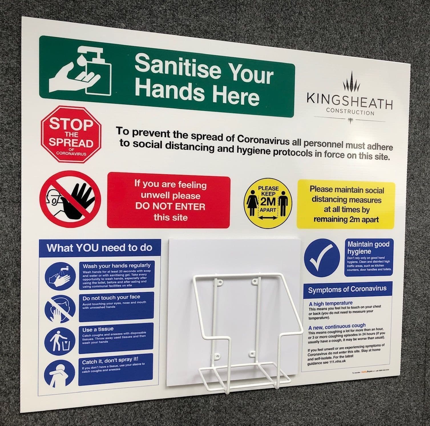 Large | Add your logo | Hand Sanitising Station, with bracket for 5L bottle | 740mm (H) x 825mm (W)