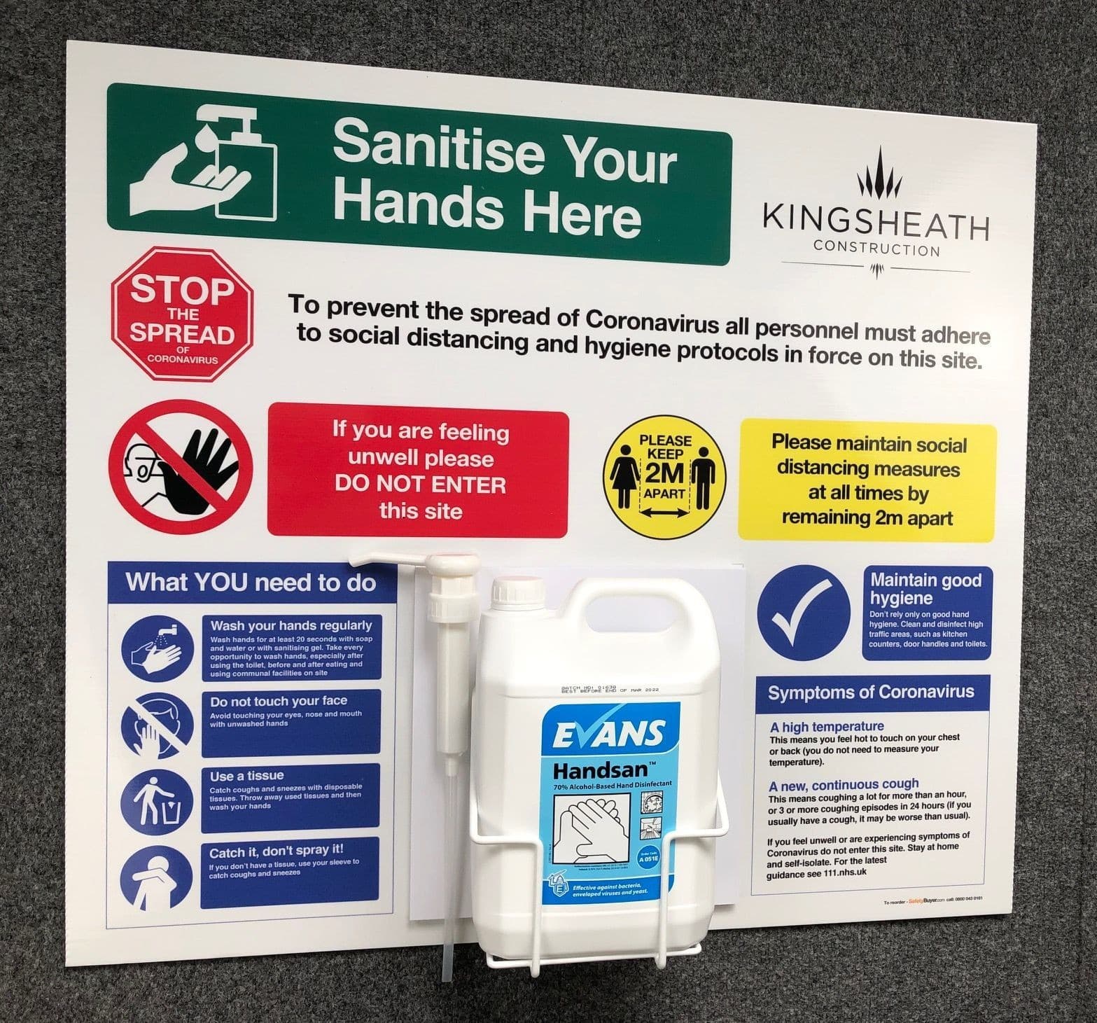 Large | Add your logo | Hand Sanitising Station, with bracket for 5L bottle | 740mm (H) x 825mm (W)