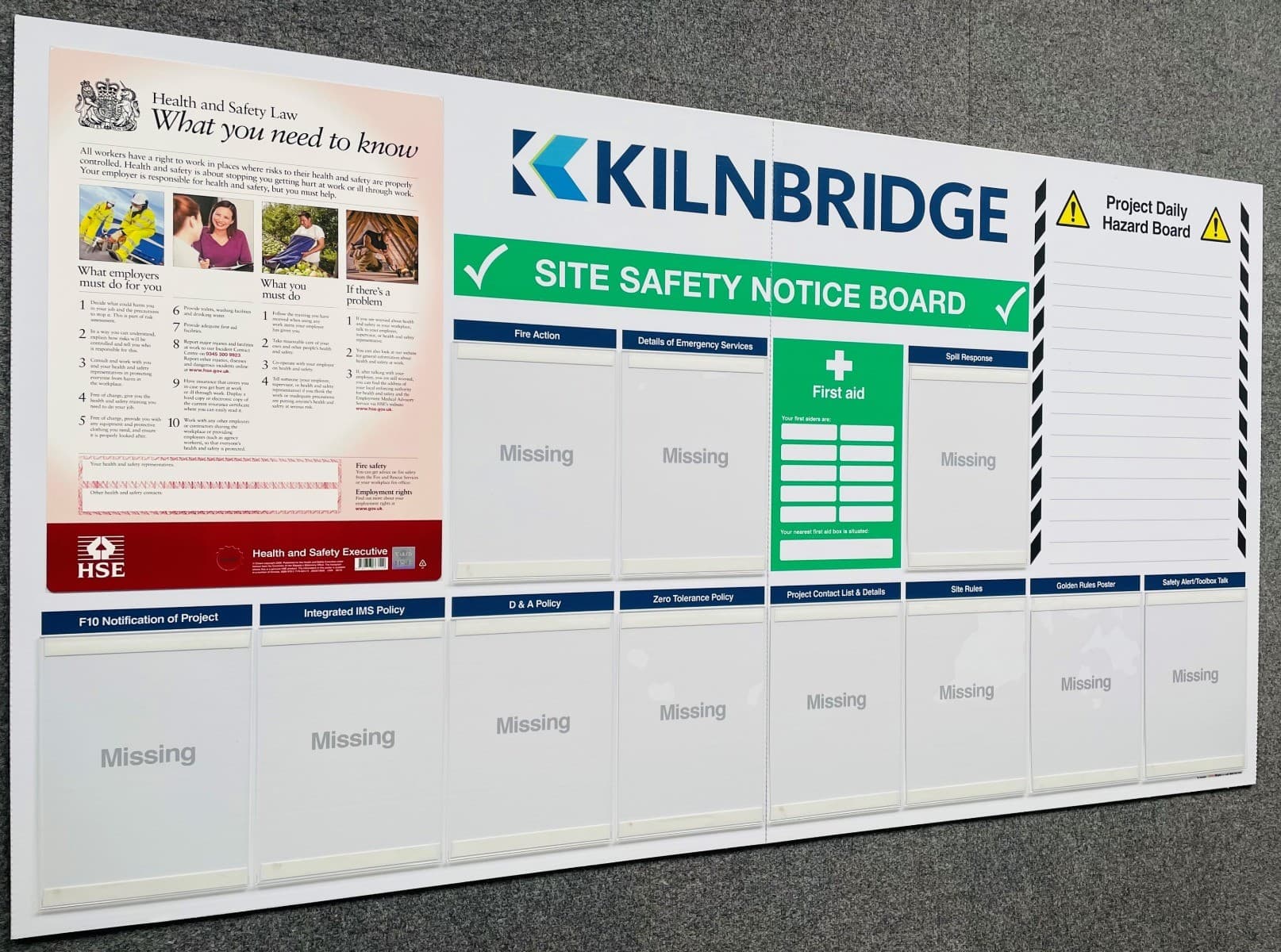 Construction Safety Notice Boards with Daily Hazards Section