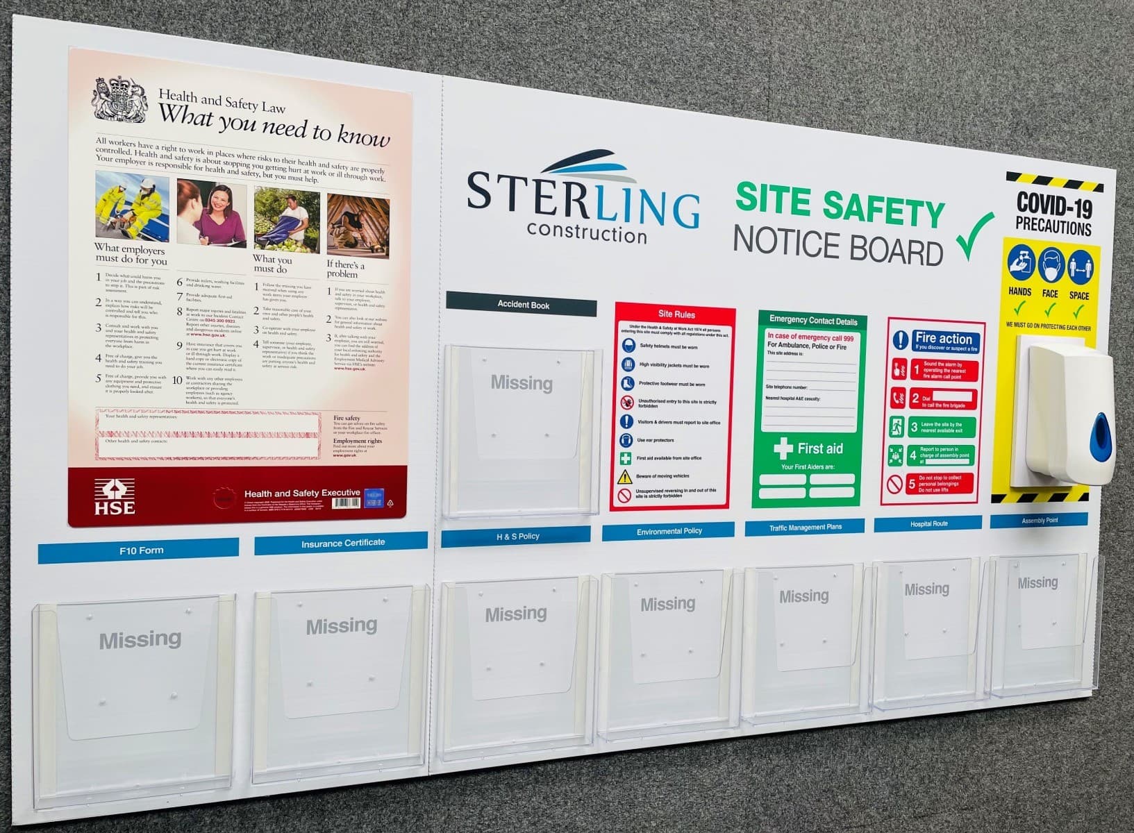 Construction Safety Notice Boards with Deep Capacity Holders