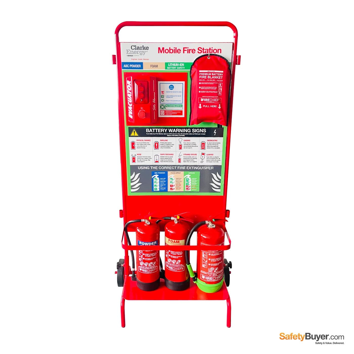 Custom Branded Fire Stand with Lith-Ex Battery Extinguisher & 1.5m x 1.5m Battery Fire Blanket