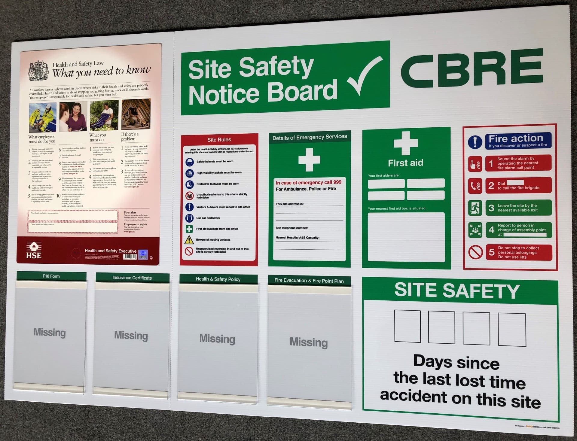 Site Safety Notice Boards with Dry Wipe Last Lost Accidents