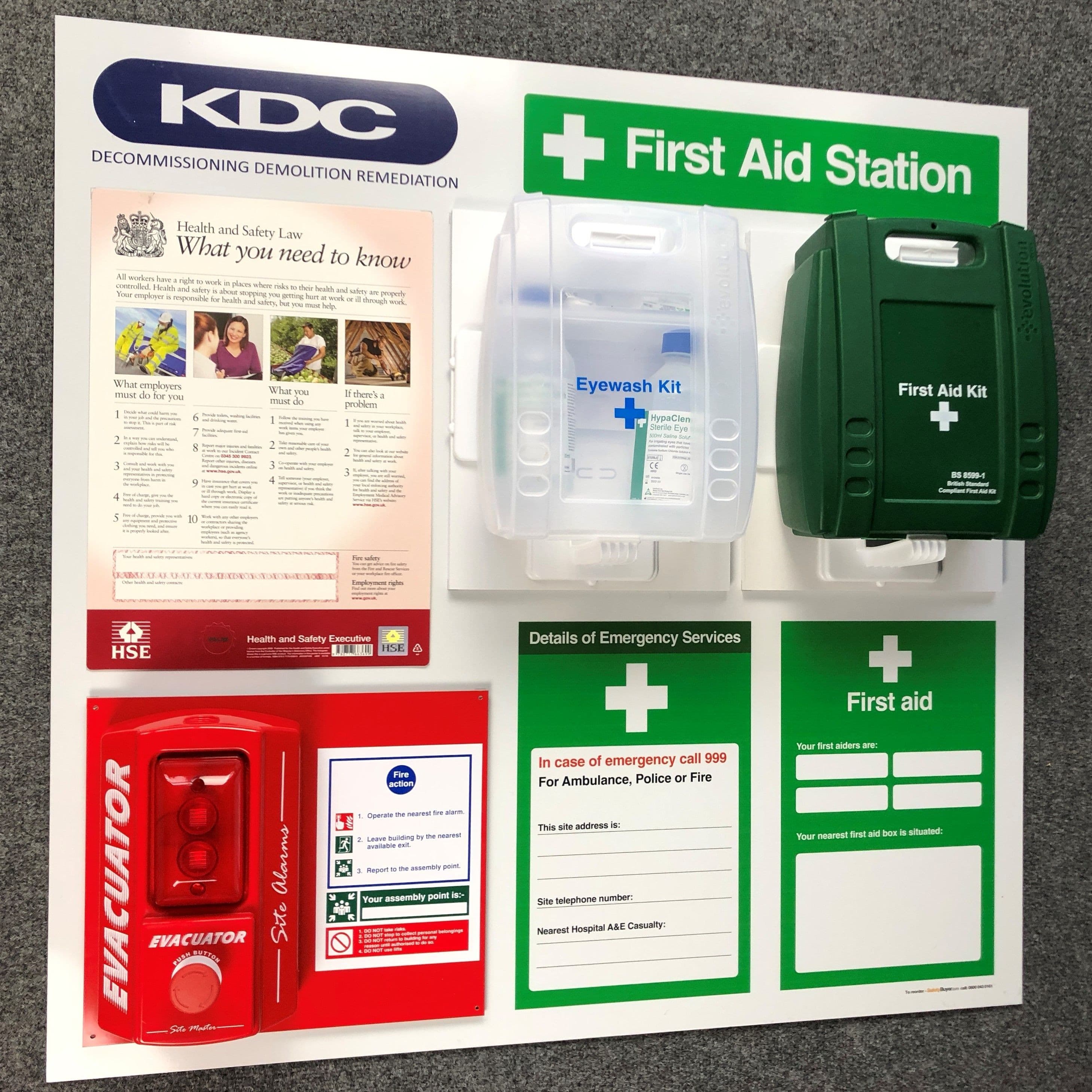 Compact H&S Info Board with First Aid & Site Alarm