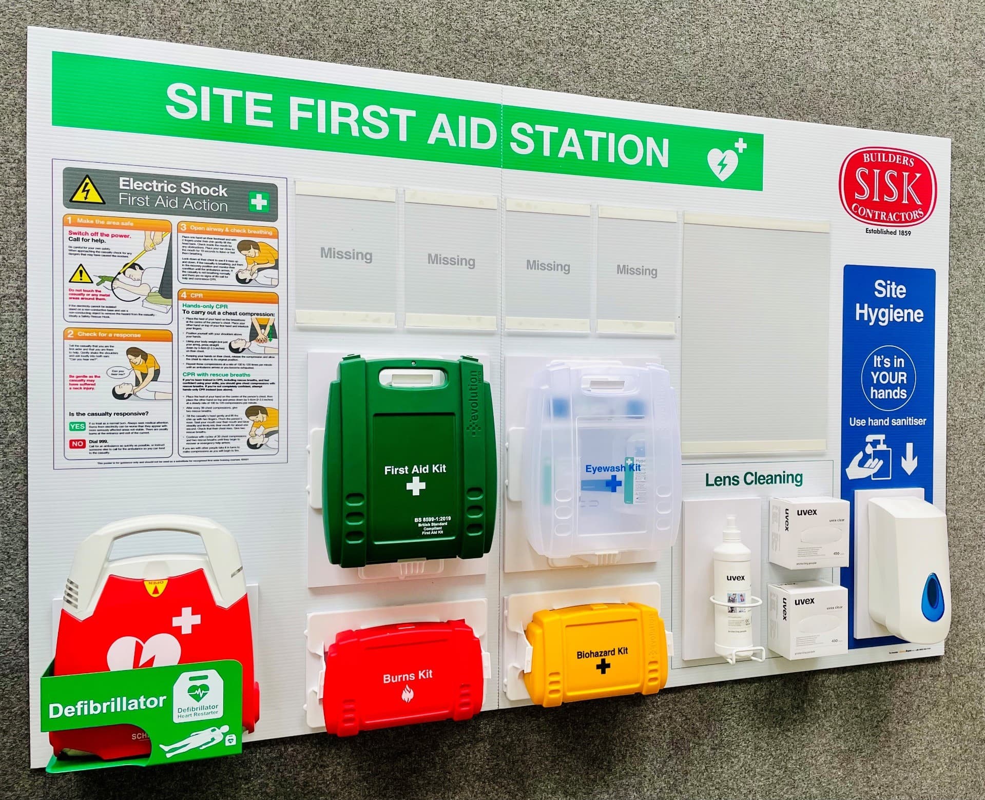 Fully Stocked Site First Aid Station with Schiller FRED PA-1 Fully Automatic Defibrillator