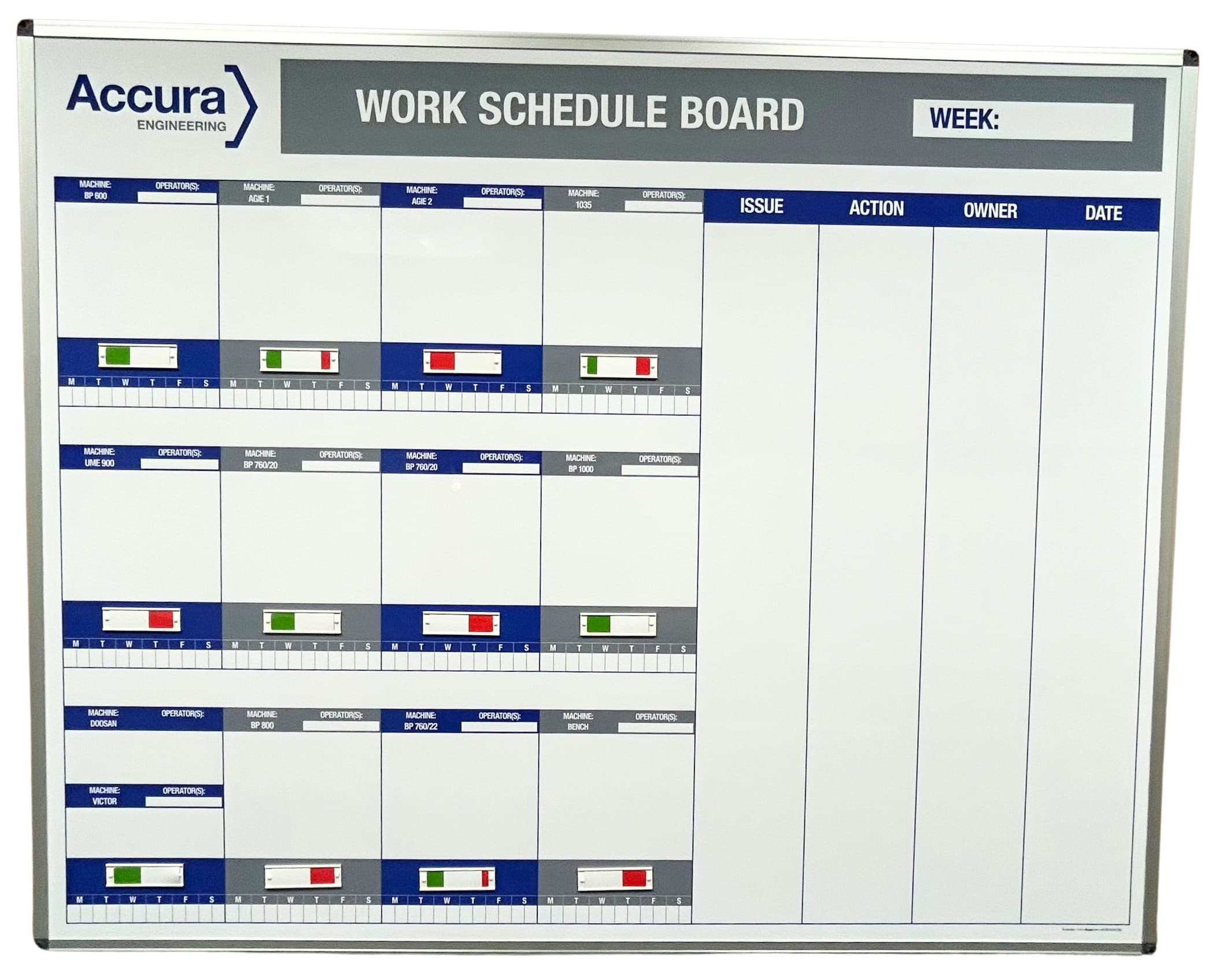 Production Machinery Schedule Magnetic Dry Wipe Board with Slider Signs