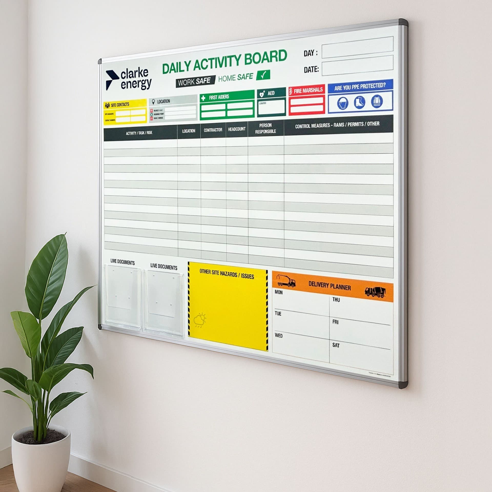 Daily Site Safety Activity Planning Magnetic Dry Wipe Board