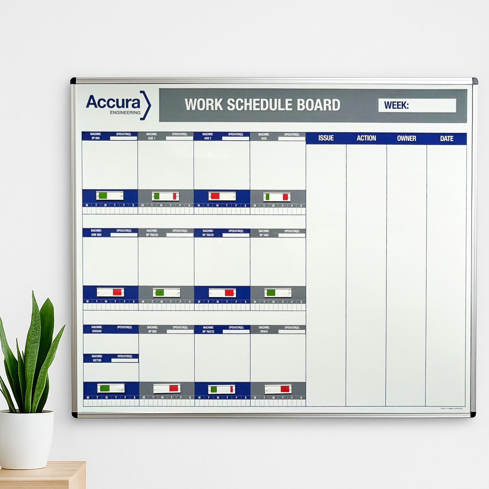 Production Machinery Schedule Magnetic Dry Wipe Board with Slider Signs