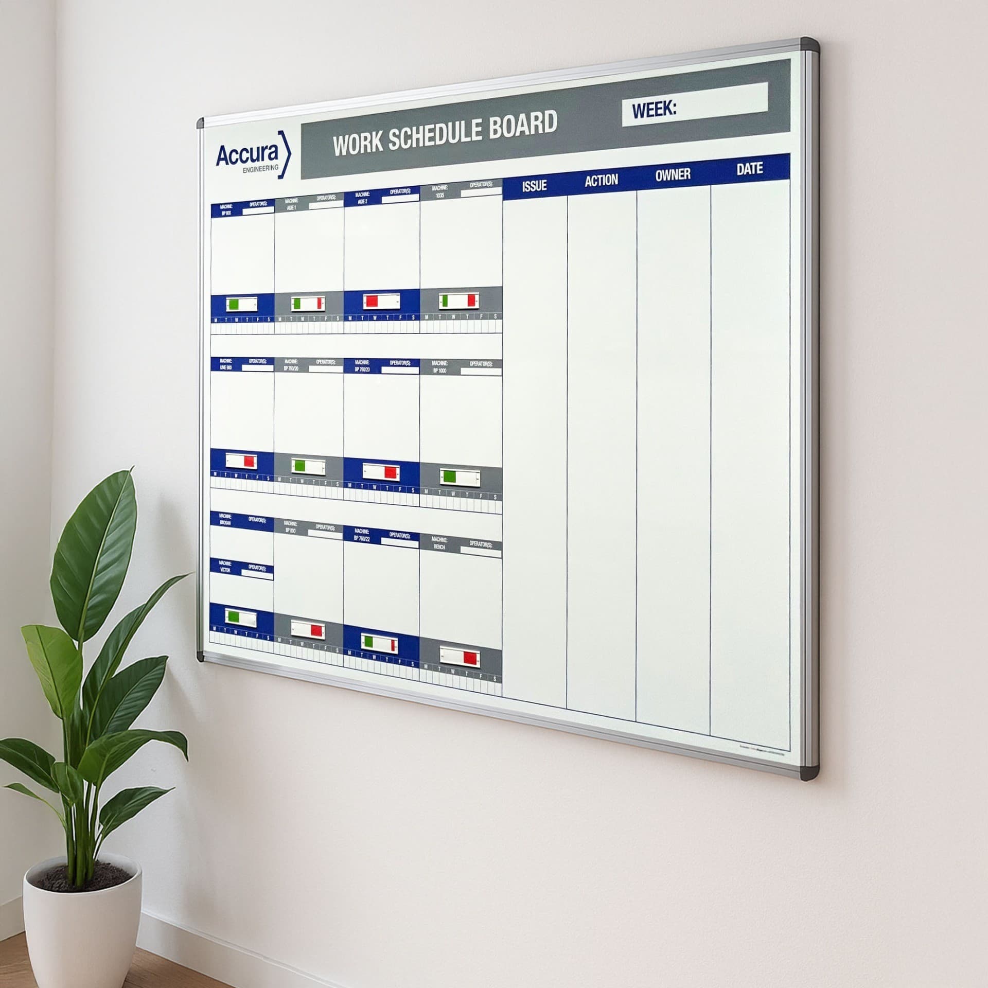 Production Machinery Schedule Magnetic Dry Wipe Board with Slider Signs