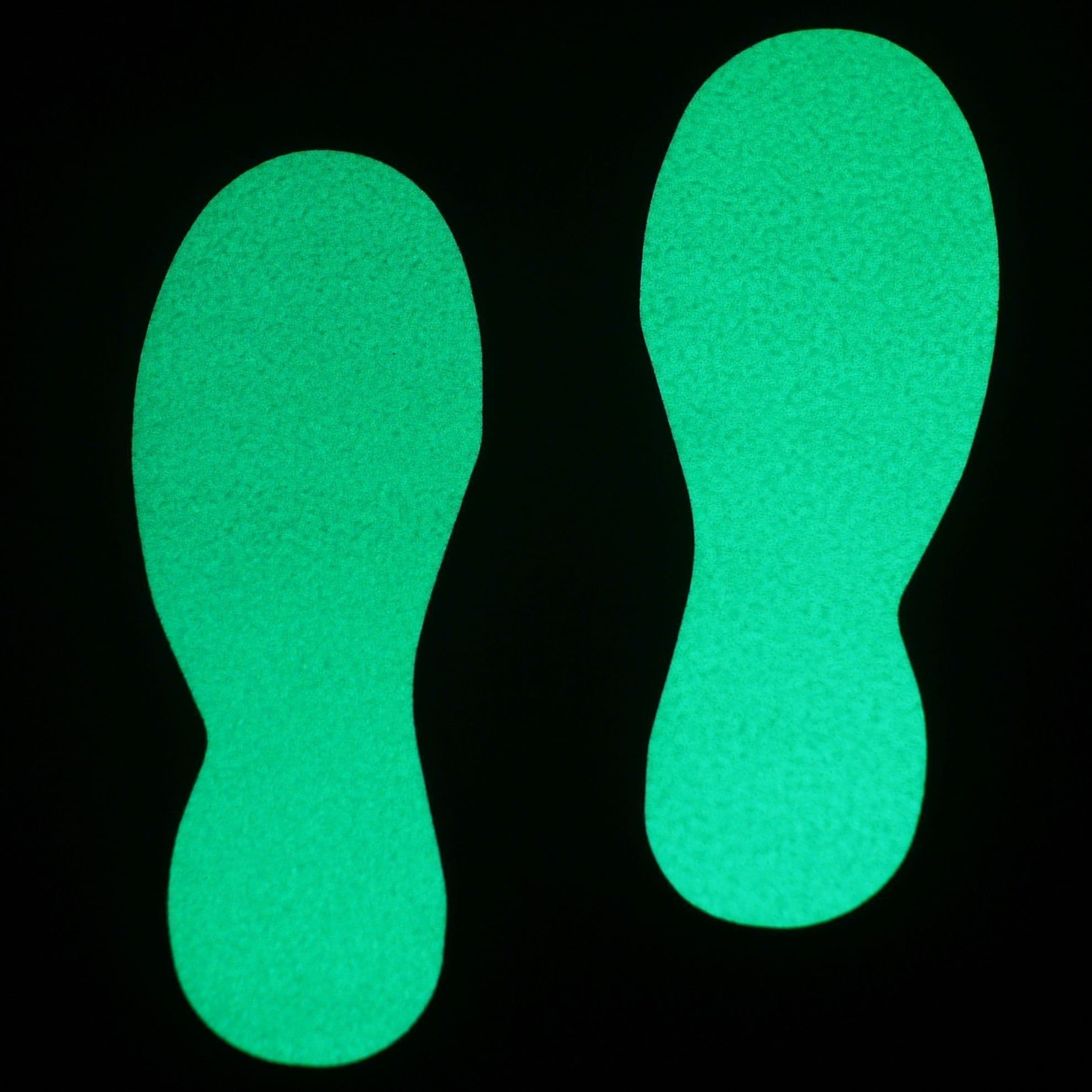Pack 10 Pairs - Anti-slip Photoluminescent Nite Glo Footprints 240mm x 90mm