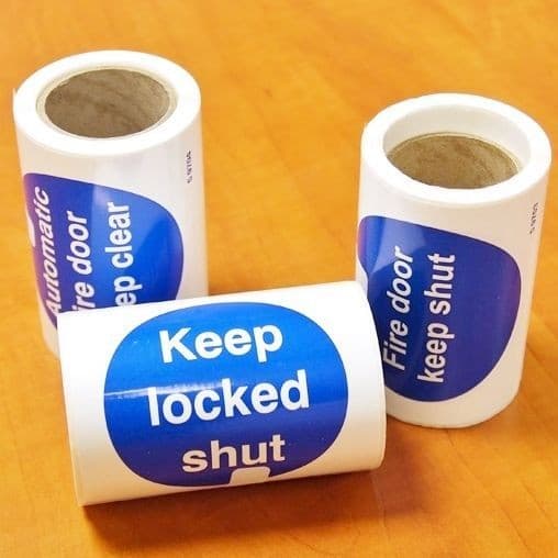 Fire Door Keep Shut - Roll of 100 Labels | 100mm x 100mm | Self Adhesive Vinyl