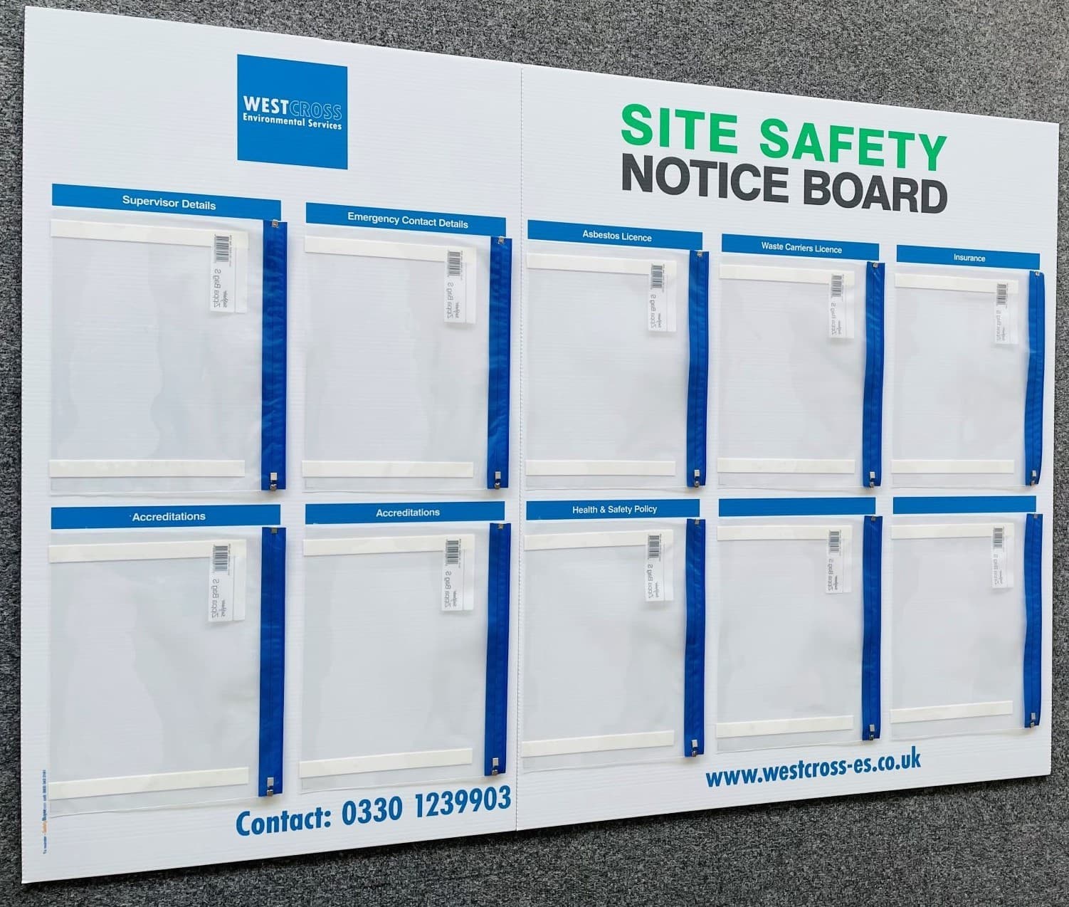 Site Safety Notice Board using Snopake Zippa Wallets