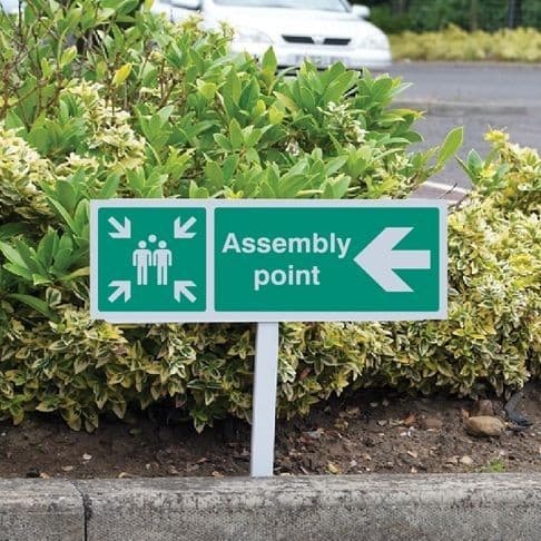 Assembly Point Left Verge Signs with Post | 450mm x 150mm